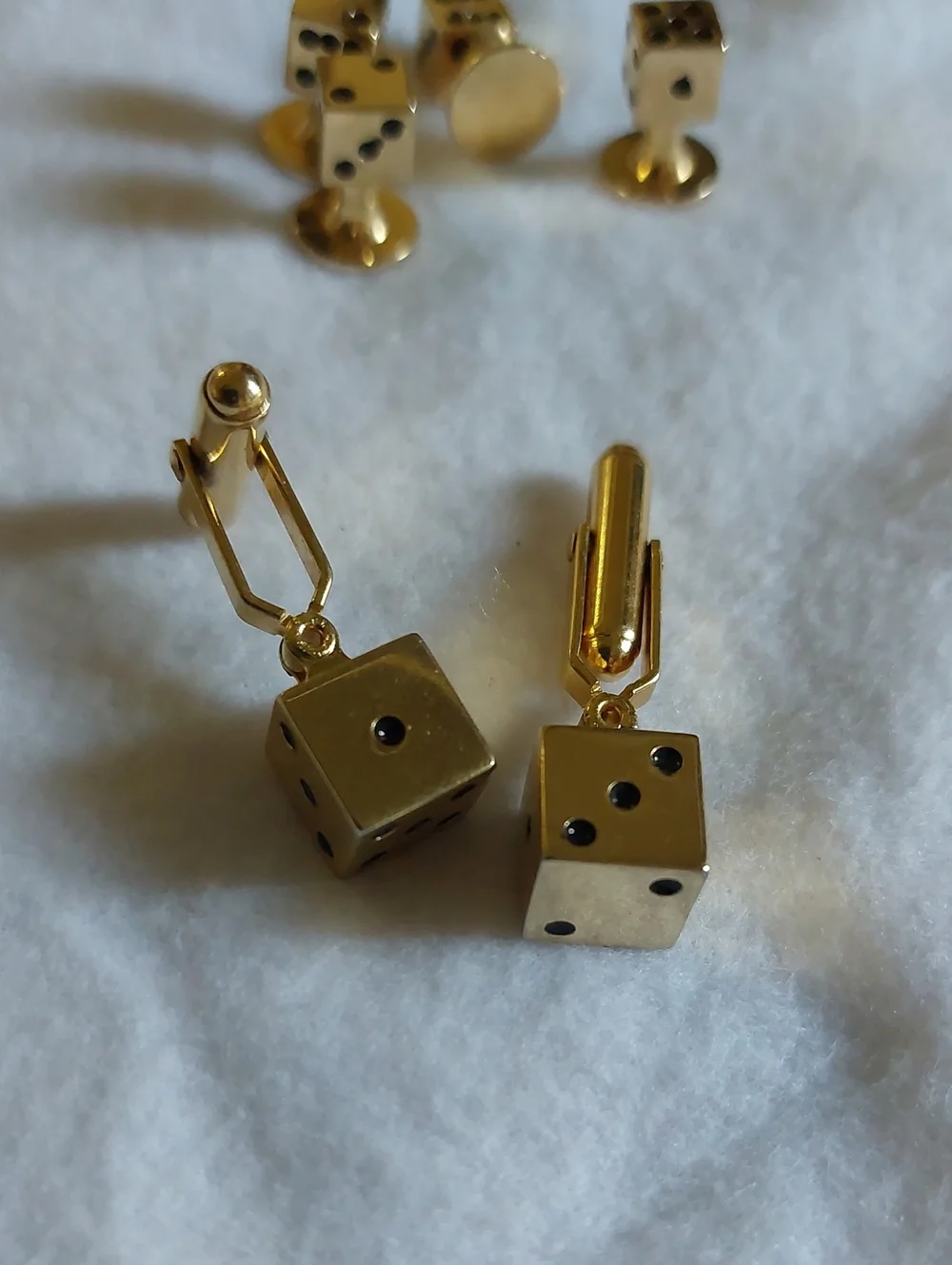Vintage Men's Gold-Tone Novelty Dice Cufflinks & Shirt Studs Set, Estate Jewelry